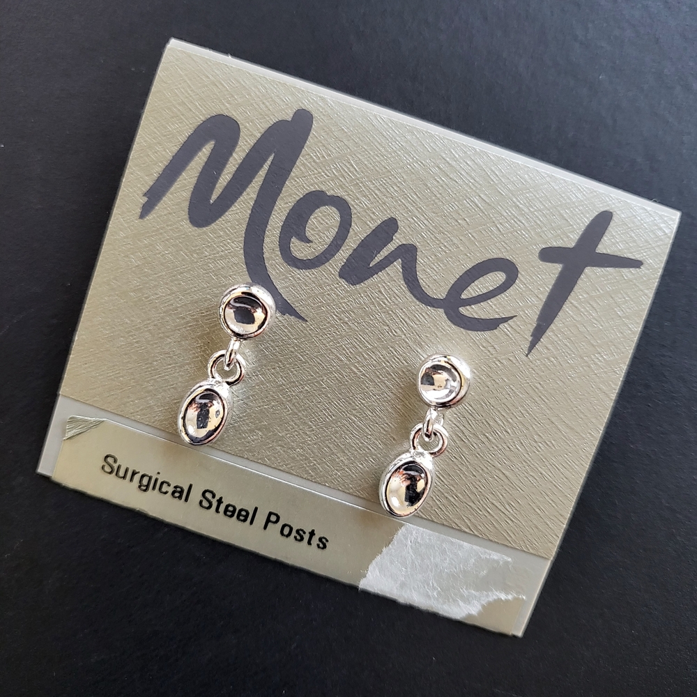 Monet Silver Tone Dangle Earrings